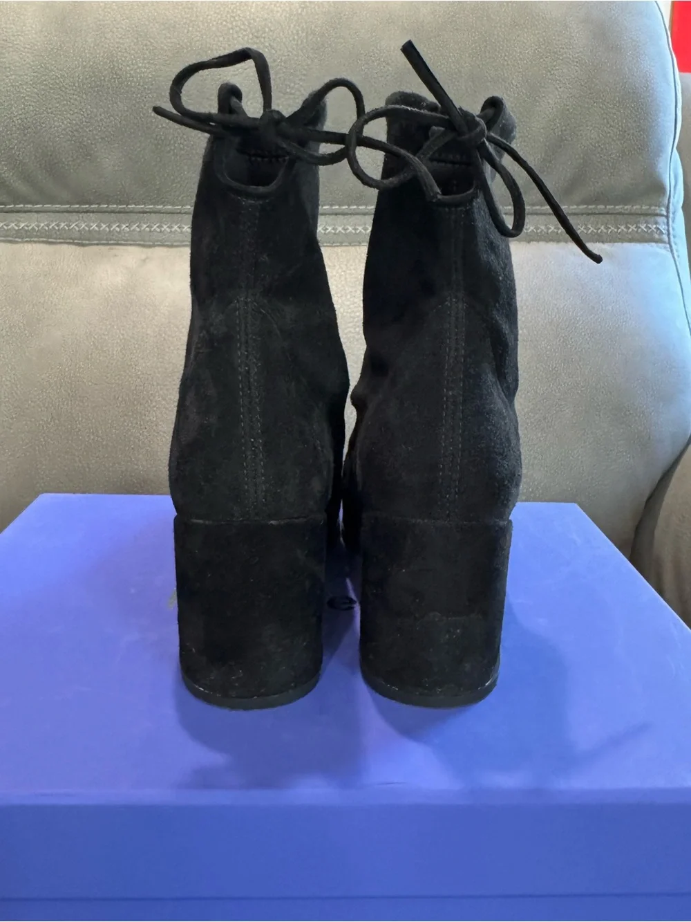 Stuart Weitzman Black Suede Block Heel Ankle Boots Size 5.5 Made in Spain